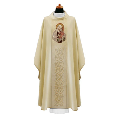 Our Lady of Mount Carmel chasuble with richly embroidered baroque design. 