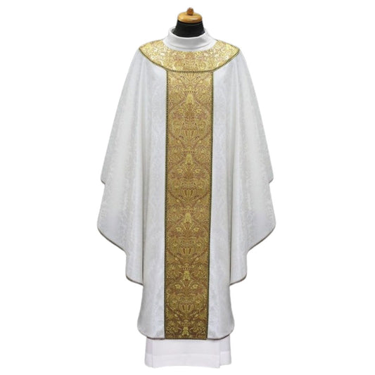 Canterbury Chasuble with brocade on lighweight damask. Made in Poland and sold by The Clergy Store