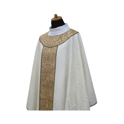 Canterbury Chasuble with brocade on lighweight damask. Made in Poland and sold by The Clergy Store