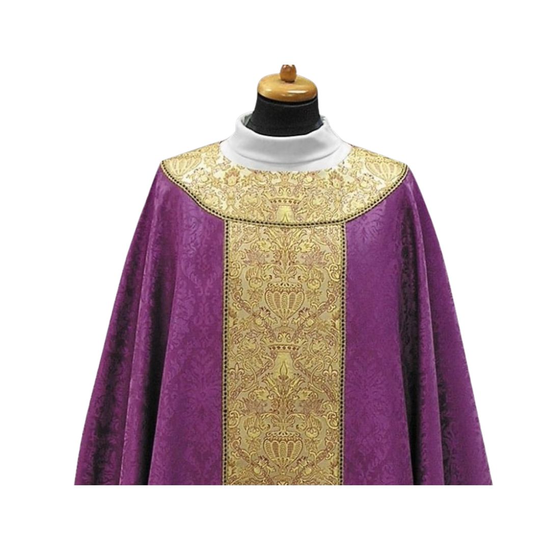 Canterbury Chasuble with brocade on lighweight damask. Made in Poland and sold by The Clergy Store