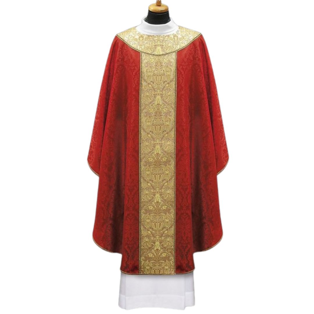 Canterbury Chasuble with brocade on lighweight damask. Made in Poland and sold by The Clergy Store