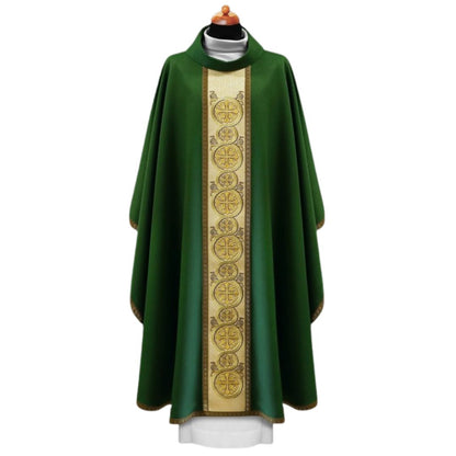 Liturgical chasuble with richly embroidered coptic crosses in gold thread on the orphrey. Monastic style