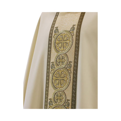 Liturgical chasuble with richly embroidered coptic crosses in gold thread on the orphrey. Monastic style