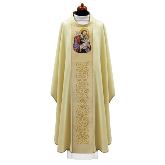 St. Joseph chasuble with child with baroque embroidery on orphrey.