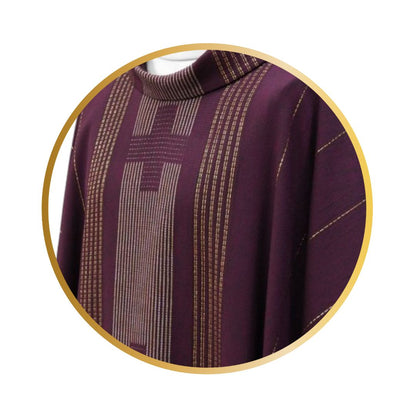 Handwoven chasuble 100% wool with silver thread. Crosses down the center. Cowl collar, Monastic style