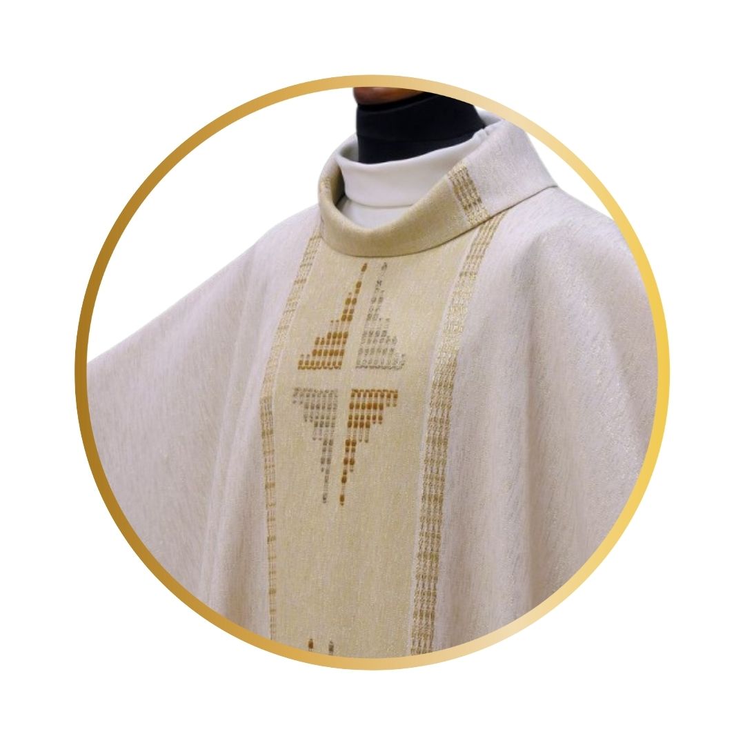 Handwoven chasuble ivory with inlay gold thread crosses. 100% Wool