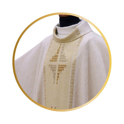 Handwoven chasuble ivory with inlay gold thread crosses. 100% Wool