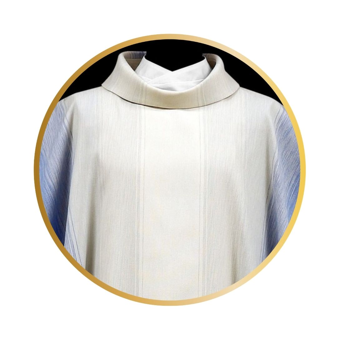 Handwoven chasuble ivory and blue. Perfect for feast of Mary celebration. 100% Wool