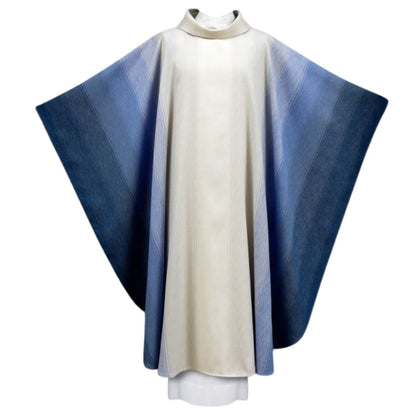 Handwoven chasuble ivory and blue. Perfect for feast of Mary celebration. 100% Wool