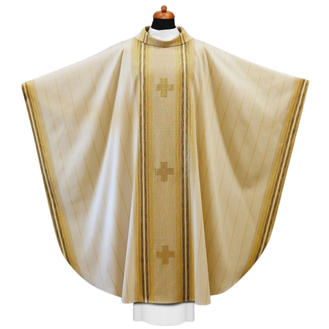 Handwoven chasuble ivory with crosses. 100% Wool