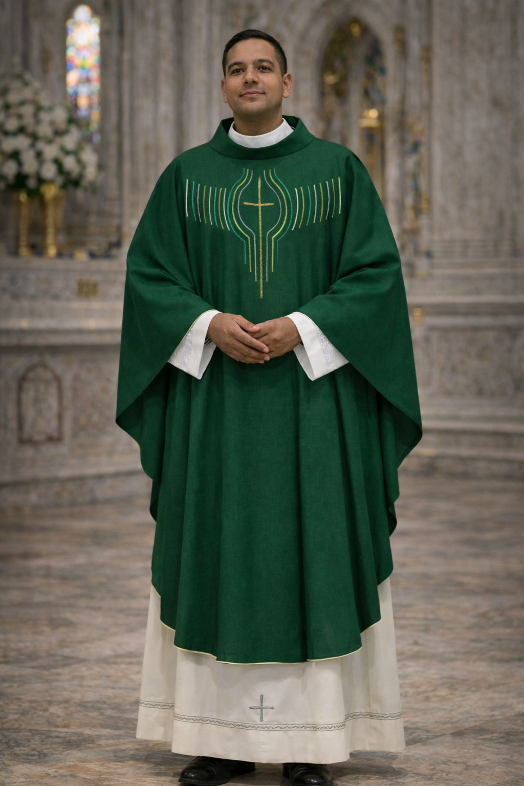 Step into timeless elegance with our handcrafted chasuble, meticulously designed in Poland. This exquisite liturgical vestment features intricate gembroidery, combining traditional craftsmanship with modern design. Perfect for religious ceremonies, this chasuble offers unparalleled comfort and durability. Whether you seek a vestment for daily service or special occasions, our Polish-made chasuble is a masterpiece of elegance and tradition. Available exclusively at The Clergy Store.