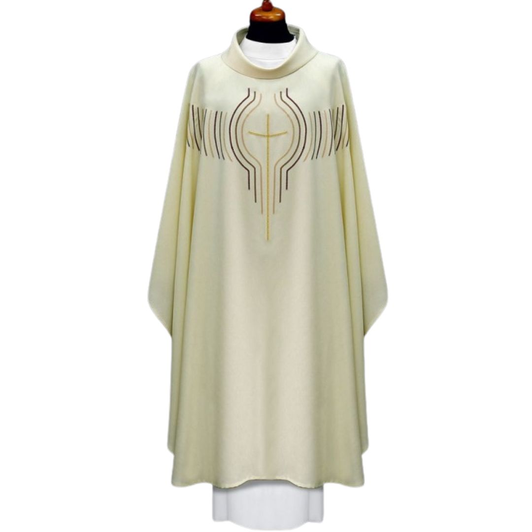 Chasuble with modern cross embroidery Made in Poland and sold by The Clergy 