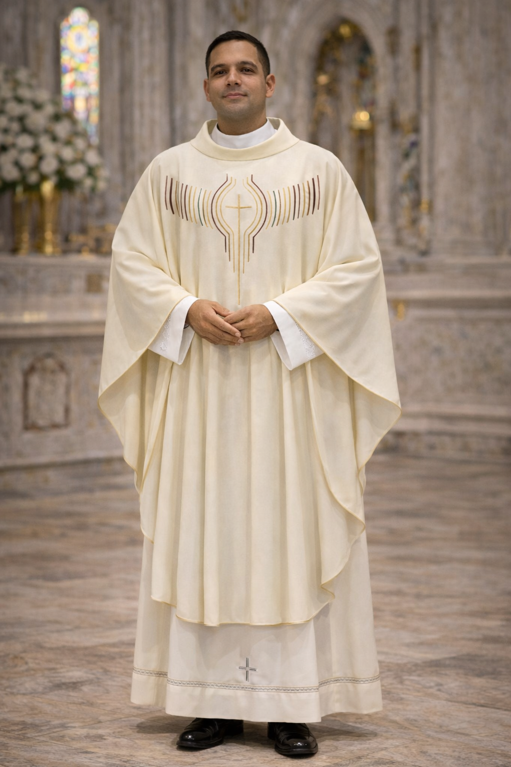 Step into timeless elegance with our handcrafted chasuble, meticulously designed in Poland. This exquisite liturgical vestment features intricate gembroidery, combining traditional craftsmanship with modern design. Perfect for religious ceremonies, this chasuble offers unparalleled comfort and durability. Whether you seek a vestment for daily service or special occasions, our Polish-made chasuble is a masterpiece of elegance and tradition. Available exclusively at The Clergy Store.
