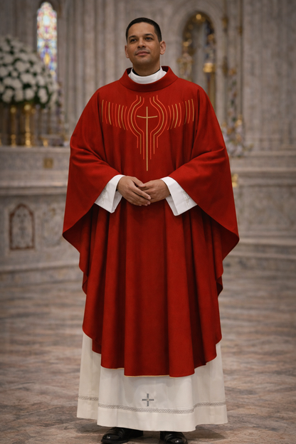 Step into timeless elegance with our handcrafted chasuble, meticulously designed in Poland. This exquisite liturgical vestment features intricate gembroidery, combining traditional craftsmanship with modern design. Perfect for religious ceremonies, this chasuble offers unparalleled comfort and durability. Whether you seek a vestment for daily service or special occasions, our Polish-made chasuble is a masterpiece of elegance and tradition. Available exclusively at The Clergy Store.