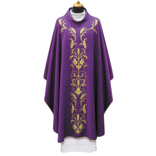 Chasuble with embroidered wheat and grapes Made in Poland and sold by The Clergy Store