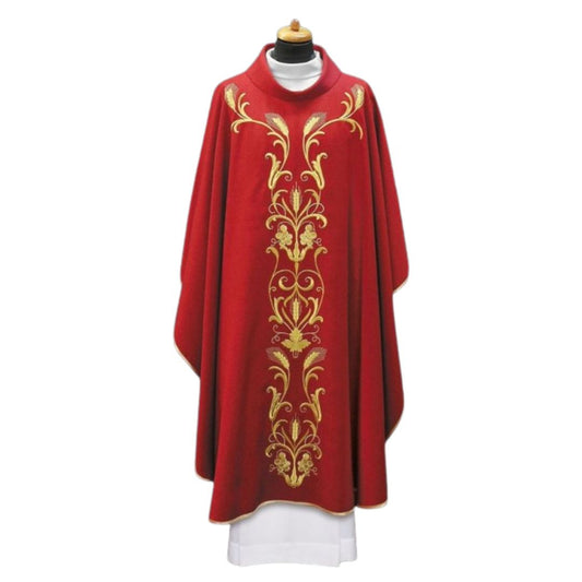 Chasuble with embroidered wheat and grapes Made in Poland and sold by The Clergy Store