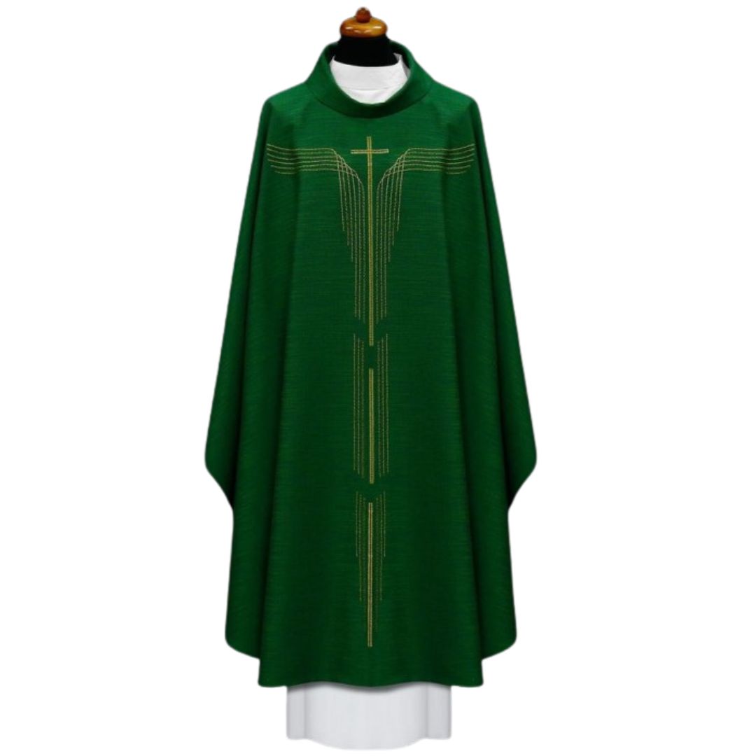 Chasuble with modern stitched cross design  Made in Poland and sold by The Clergy Store