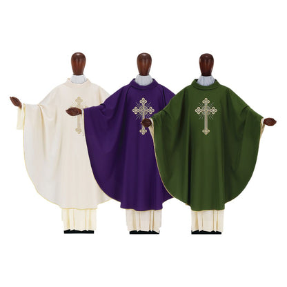 Liturgical chasubles with an embroidered cross. 