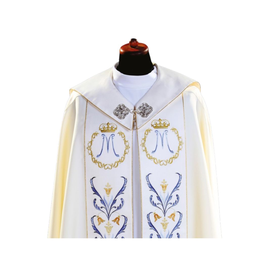 Liturgical cope vestment Marian design. Made in Poland and sold by The Clergy Store