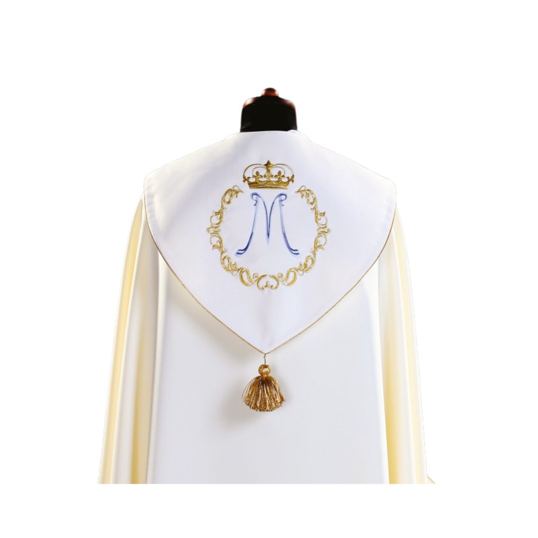 Liturgical cope vestment Marian design. Made in Poland and sold by The Clergy Store