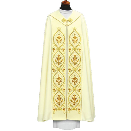 Liturgical cope vestment with IHS. Made in Poland and sold by The Clergy Store