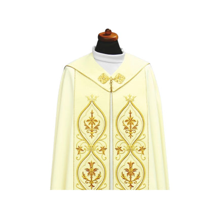 Liturgical cope vestment with IHS. Made in Poland and sold by The Clergy Store