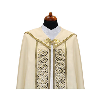 Liturgical cope vestment with embroidered infinity crosses. Made in Poland and sold by The Clergy Store