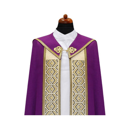 Liturgical cope vestment with embroidered infinity crosses. Made in Poland and sold by The Clergy Store