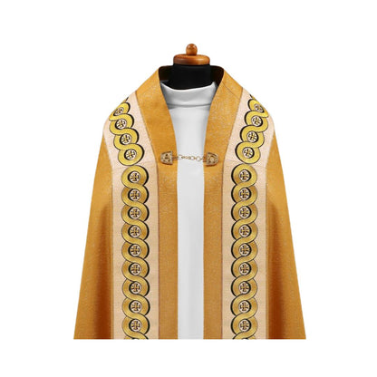 Liturgical cope vestments embroidered crosses. Made in Poland and sold by The Clergy Store
