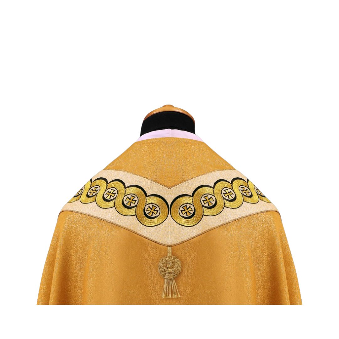 Liturgical cope vestments embroidered crosses. Made in Poland and sold by The Clergy Store