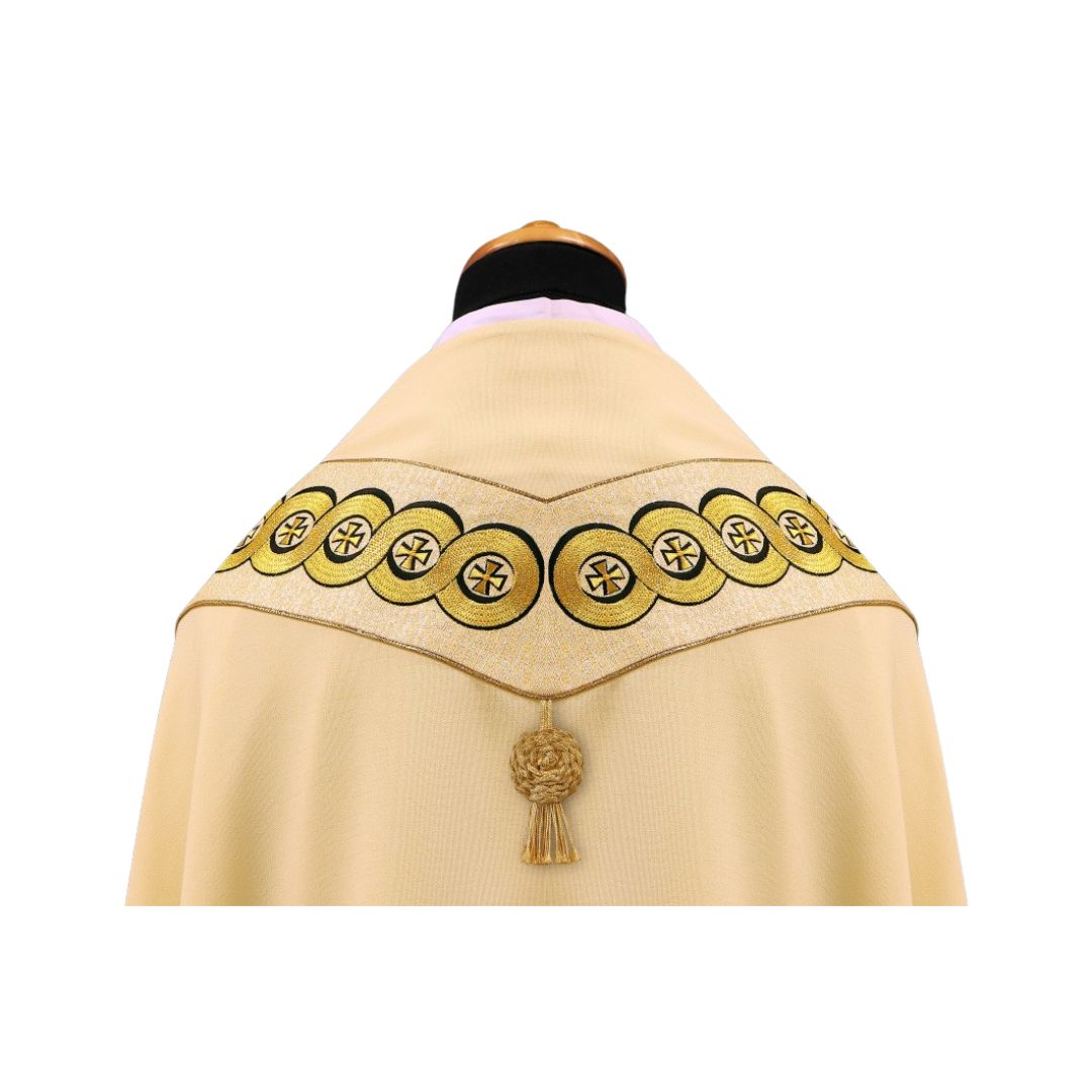 Liturgical cope vestments embroidered crosses. Made in Poland and sold by The Clergy Store