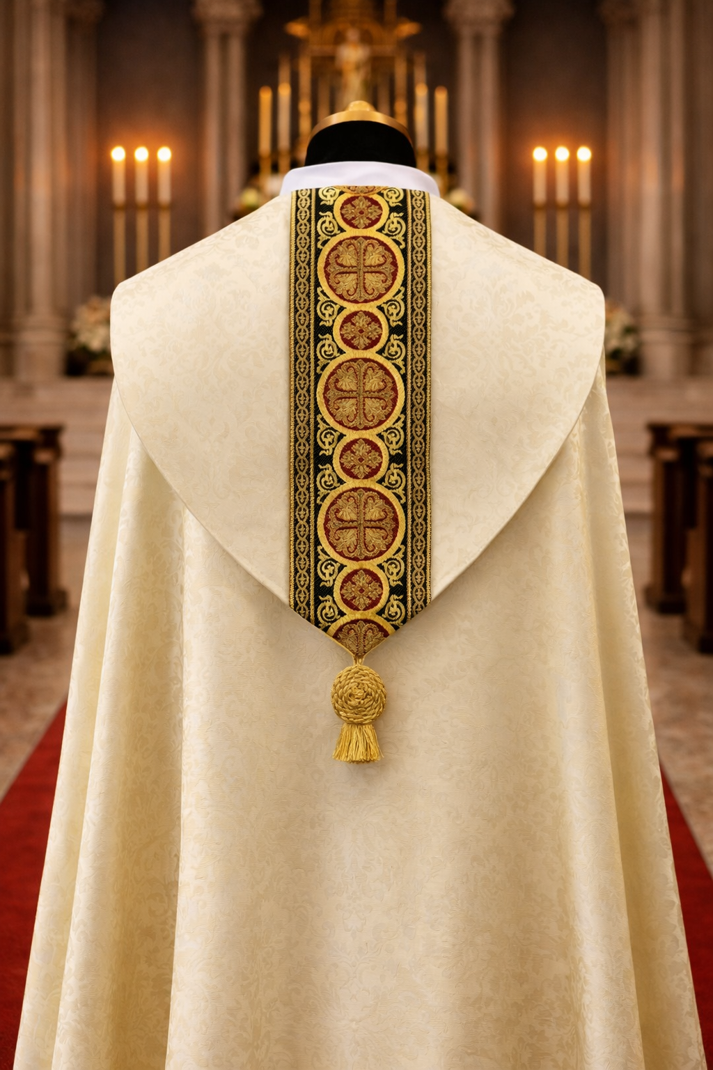 Ecclesiastical vestment with a decorative stole in a cathedral setting