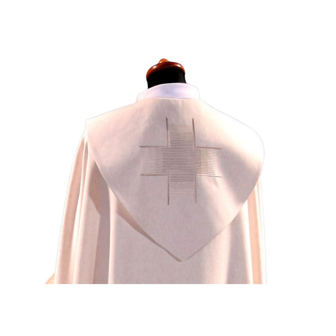 Liturgical cope vestment with modern cross. Made in Poland and sold by The Clergy Store