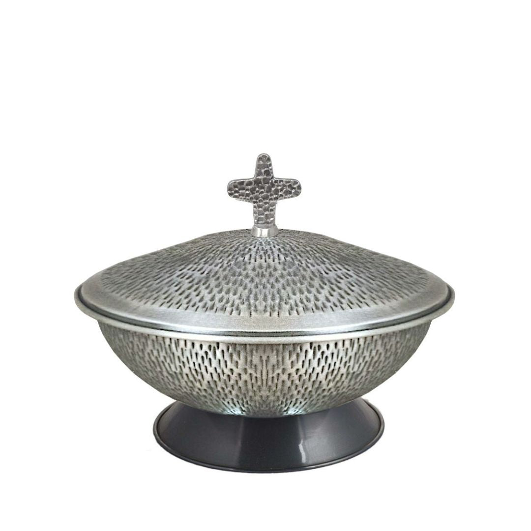Baptismal font in silver finish made in Italy and sold by The Clergy Store