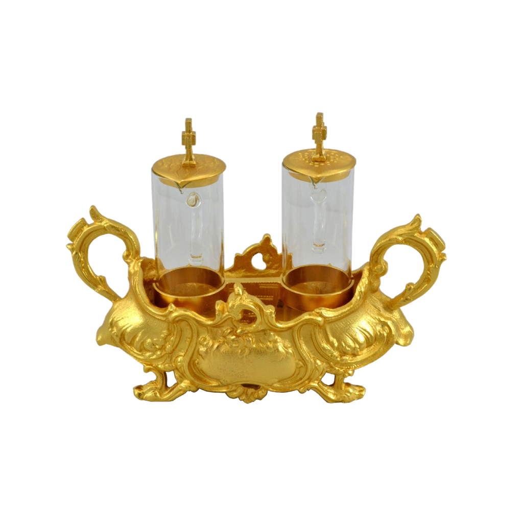 Baroque Cruet Set Wine and Water Crystal Glass Made in Italy