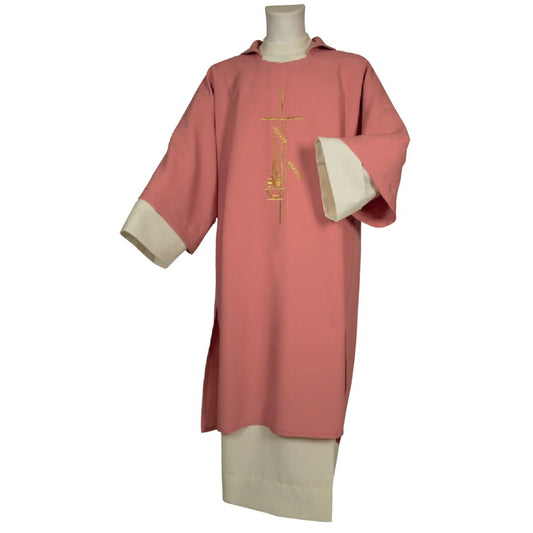 Deacon Dalmatic rose with cross, flame and wheat Made in Italy and sold by The Clergy Store