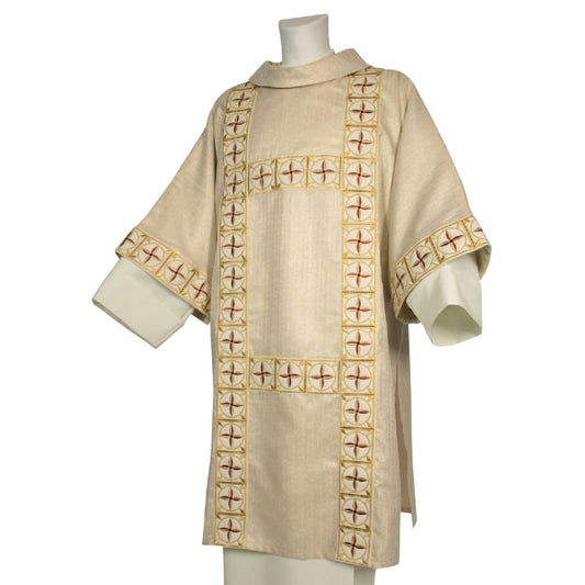 Deacon Dalmatic with brocade bands Made in Italy and sold by The Clergy Store