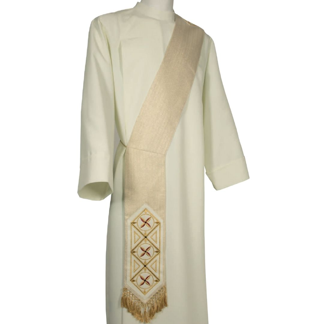 Deacon Stole with brocade bands Made in Italy and sold by The Clergy Store