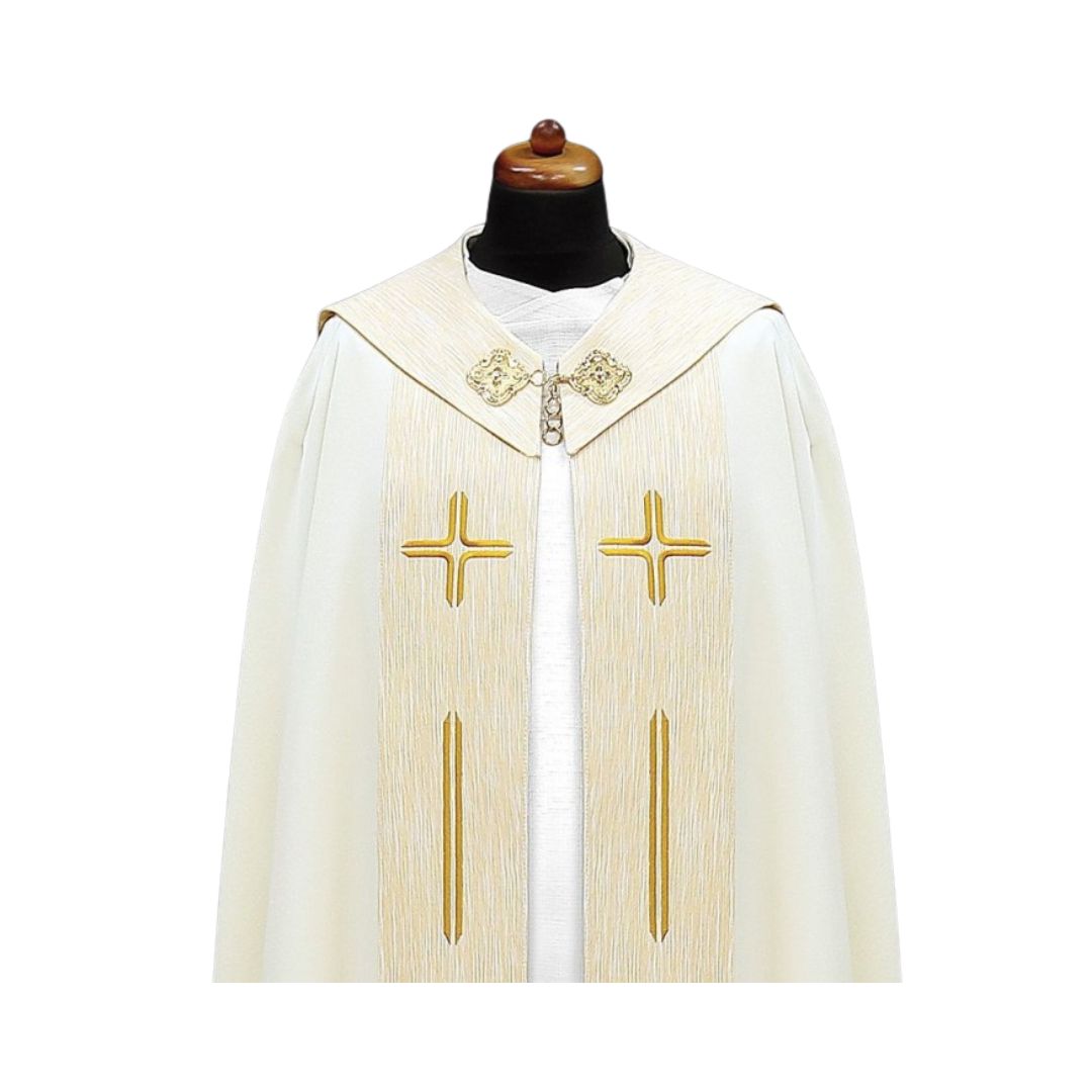 Cope with embroidered cross made in Poland and sold by The Clergy Store