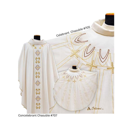 Concelebration Chasuble by Solivari. Style number 705 nd 707. Made in Italy and Sold by The Clergy Store