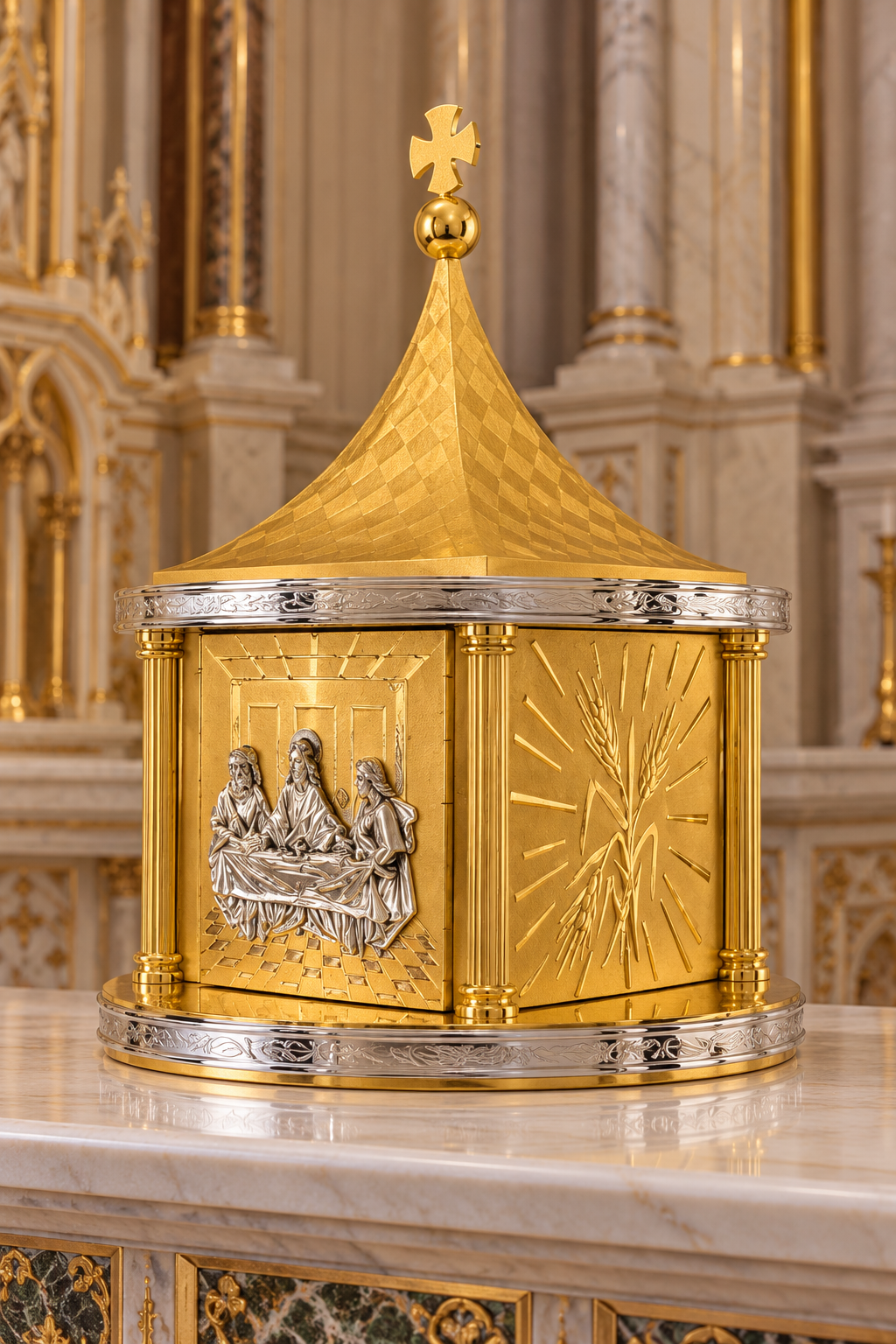 Last Supper ornate tabernacle with hand engraved detailing 
