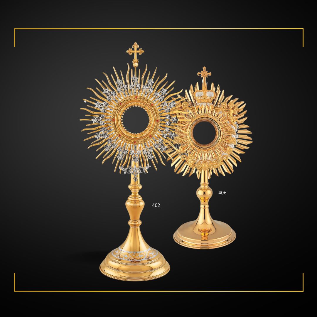 Traditional Monstrances Gold Plated. Made in Poland and sold by The Clergy Store