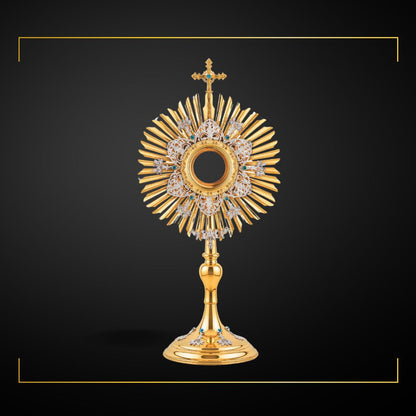 Traditional Monstrance 24-Karat Gold Plated Style 411 . Made in Poland and sold by The Clergy Store