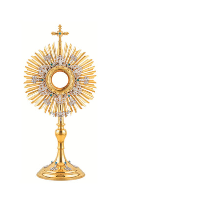 Traditional Monstrance 24-Karat Gold Plated Style 411 . Made in Poland and sold by The Clergy Store