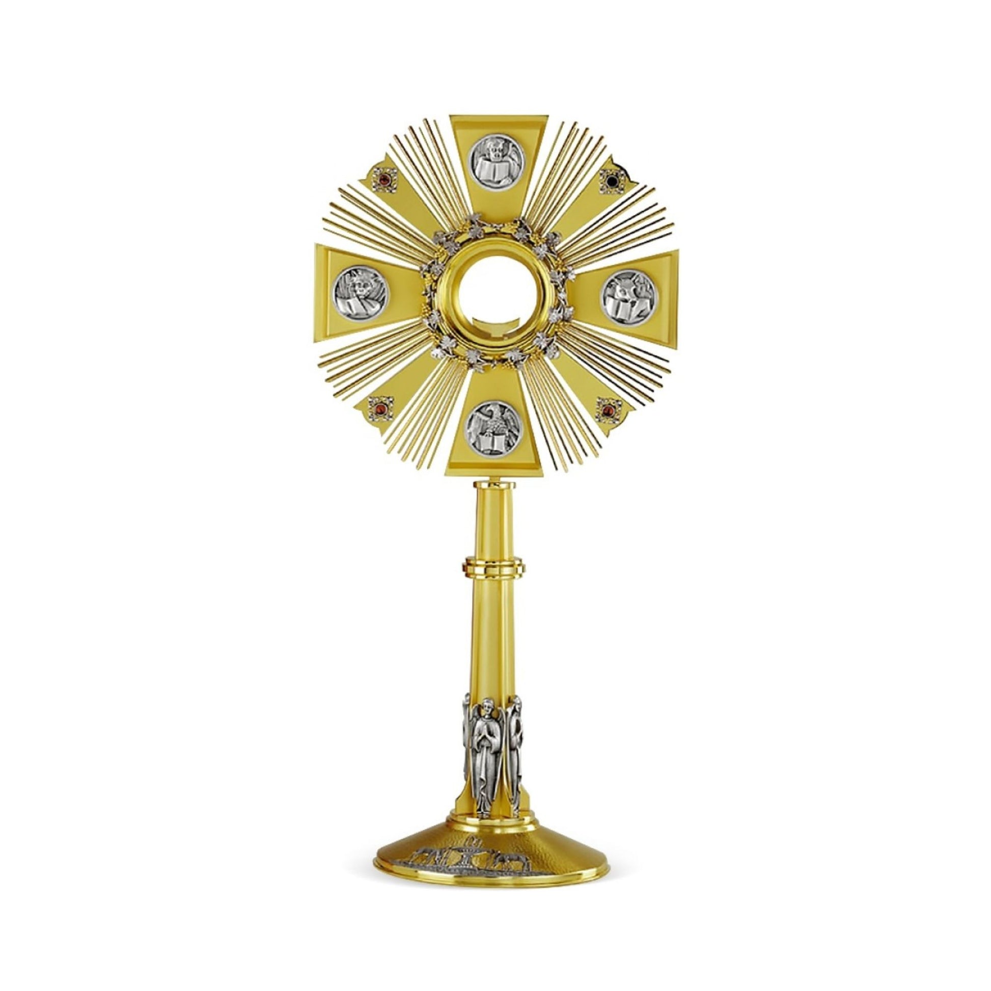 Monstrance in two tone finish with four evangelist and silver Angels. Made in Italy and sold by The Clergy Store