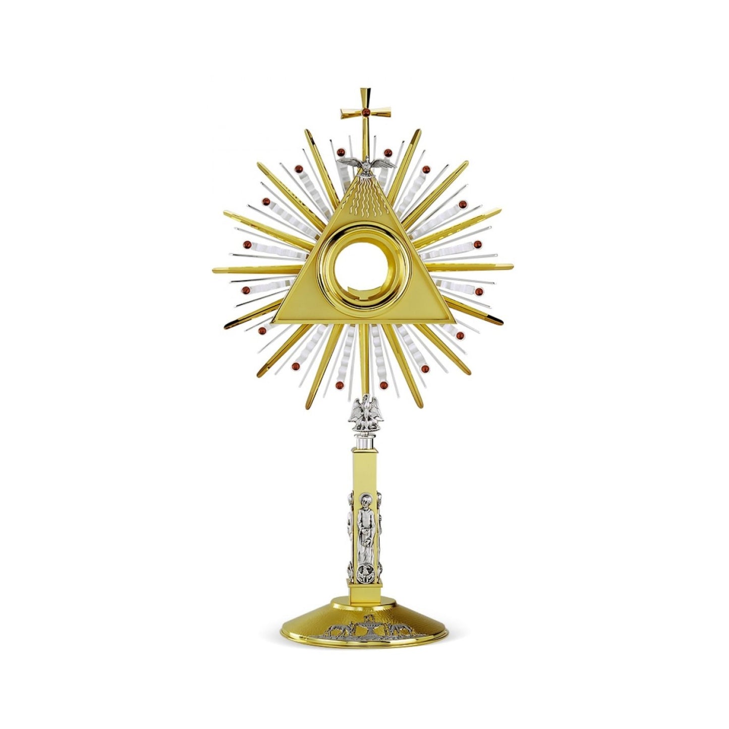 Monstrance with precious stones and Four Evangelist. Made in Italy and sold by The Clergy Store