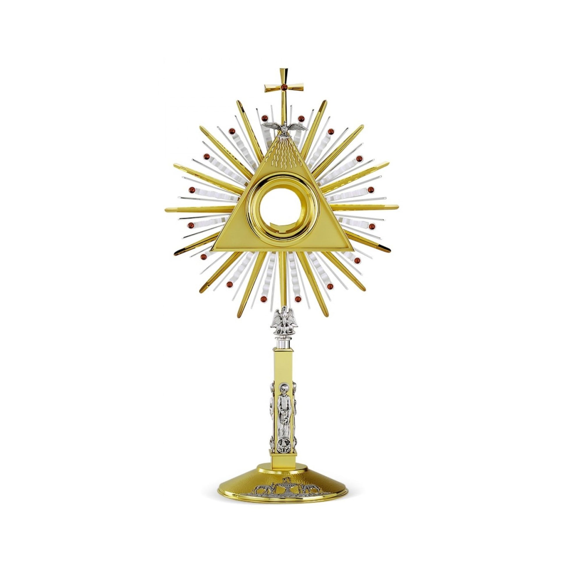 Monstrance with precious stones and Four Evangelist. Made in Italy and sold by The Clergy Store