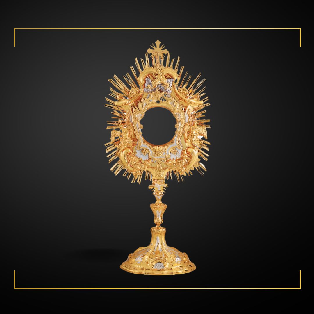 Baroque Monstrance Made in Poland Brass Gold Plated Style 425.  Sold by The Clergy Store