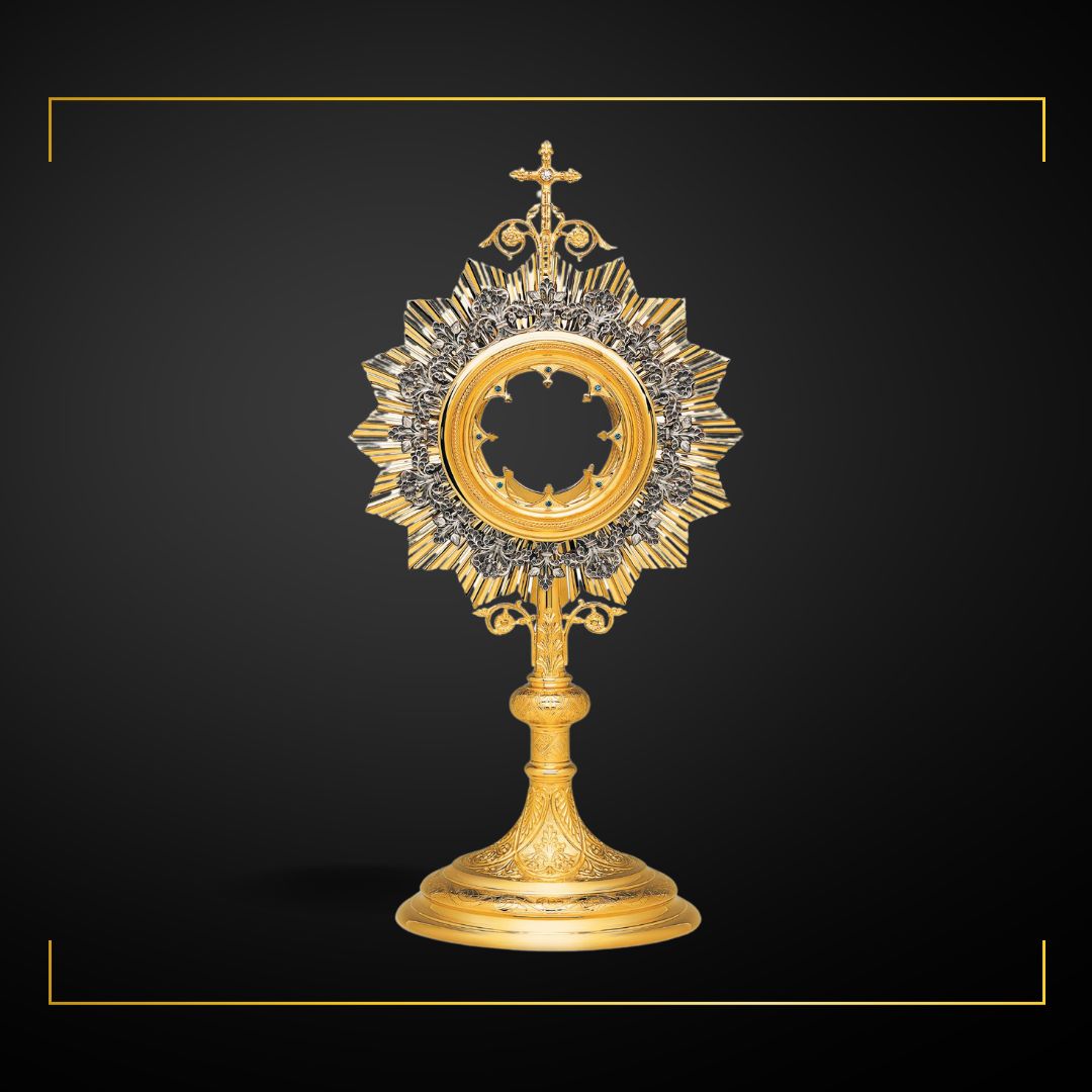 Traditional Monstrance 24-Karat Gold Plated Style 430 . Made in Poland and sold by The Clergy Store