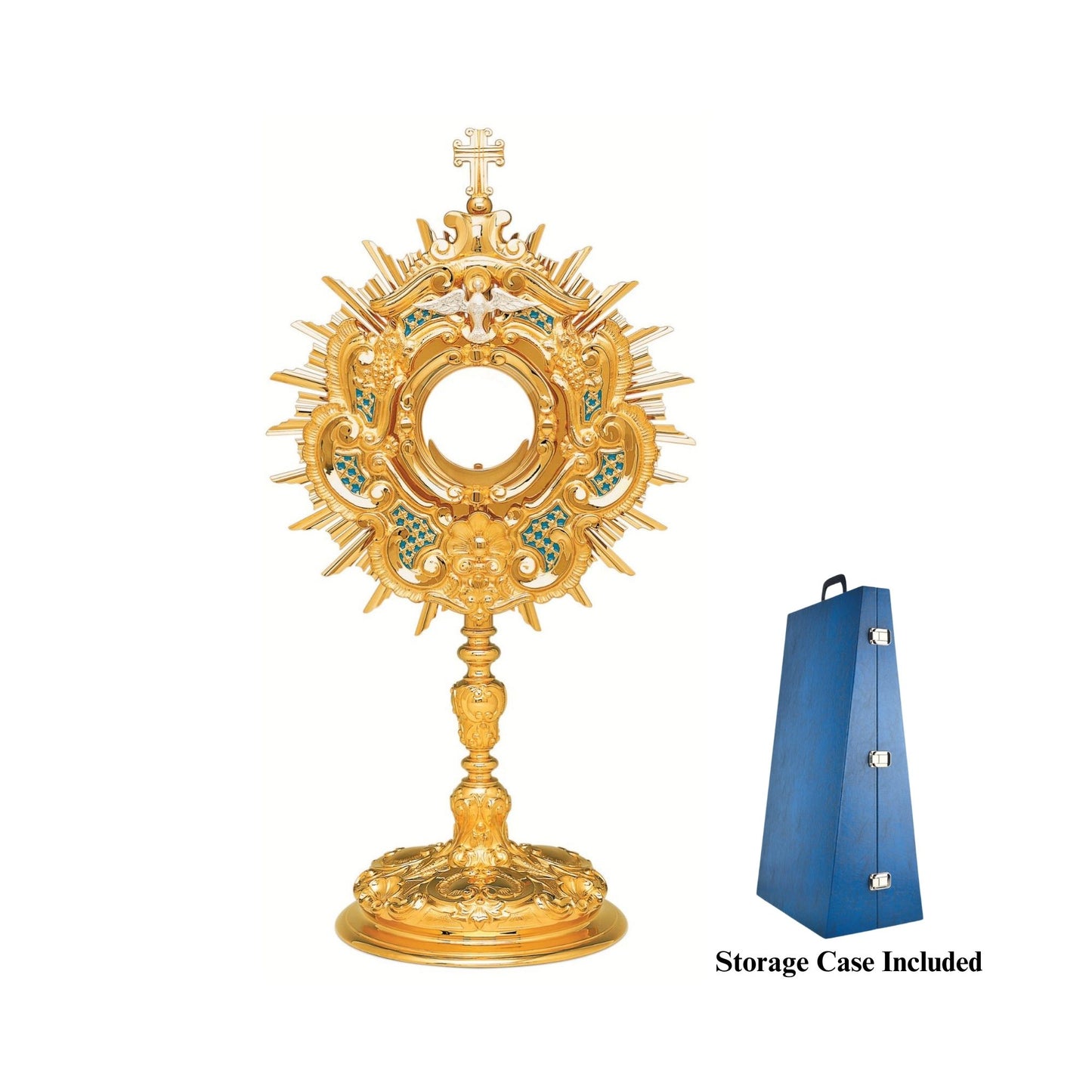 Traditional Monstrance 24-Karat Gold Plated Style 432. Made in Poland and sold by The Clergy Store